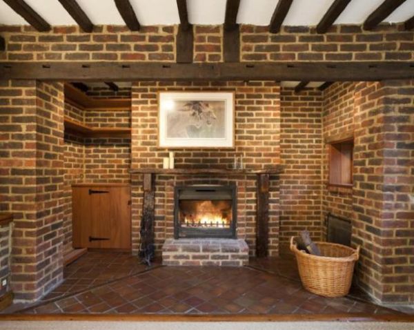 brick wall fireplace