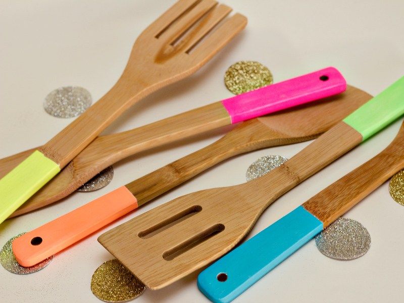 neon colored wooden utensils